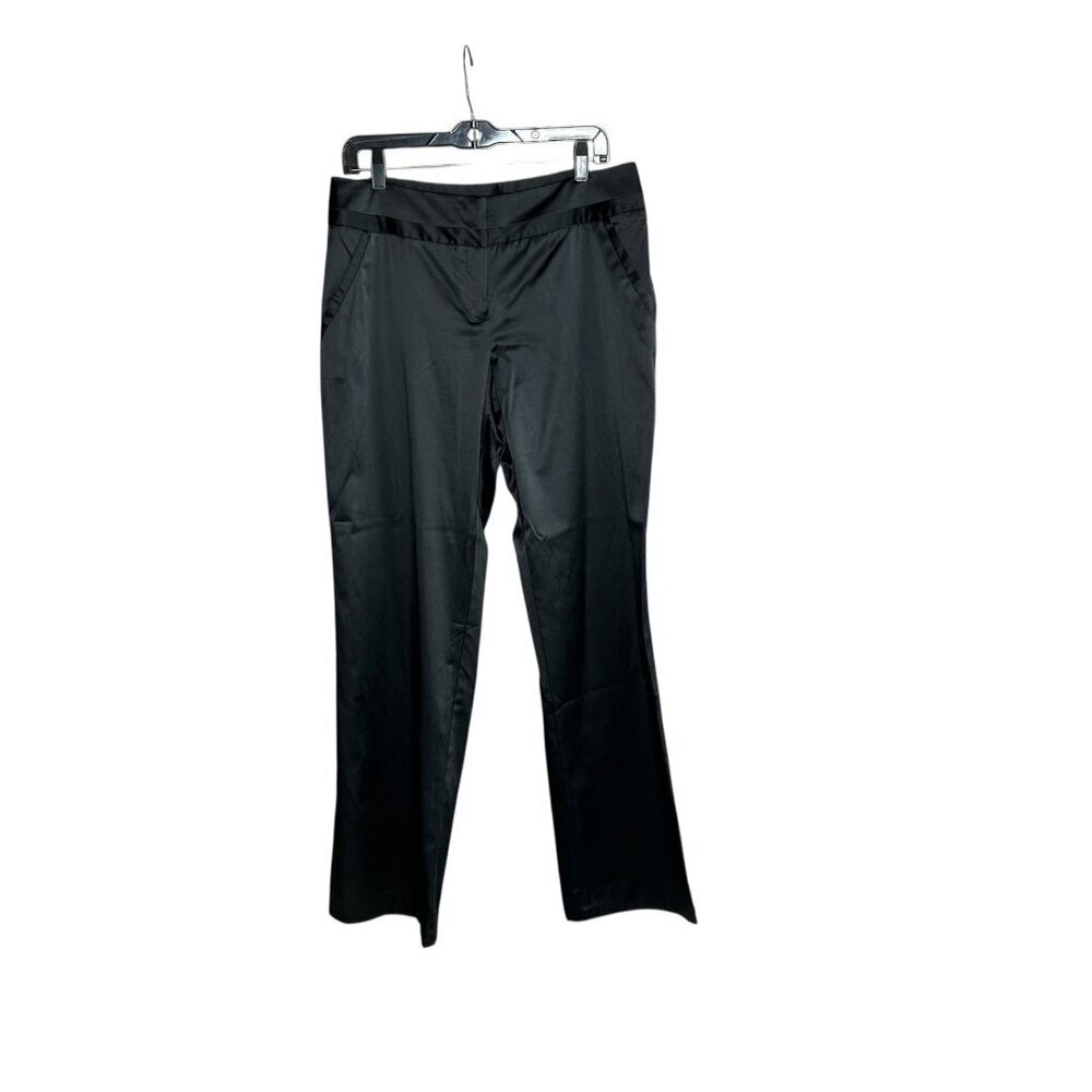 George Women's Black Pants Satin Waist Stripe Flat Front Wide Leg Size 12 - Picture 3 of 9